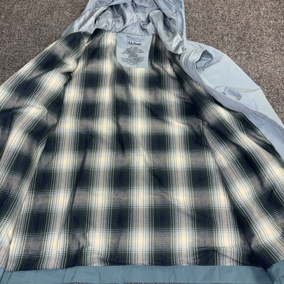 LL Bean Womens XL Mountain Classic Flannel Lined Hooded Rain Jacket Blue/ Teal - Picture 7 of 12